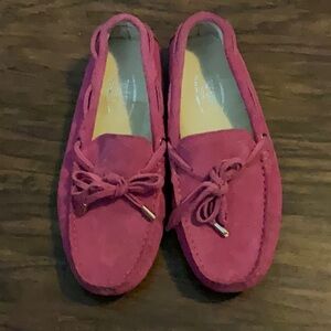 Pink Suede Loafers with Bow